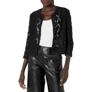 Anne Klein Womens Floral Lace Mesh Cardigan(Anne Black)