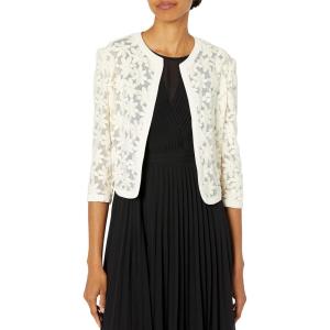 Anne Klein Womens Floral Lace Mesh Cardigan(Anne White)