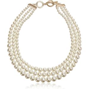 Anne Klein Women’s Gold-Tone Blanc Pearl Collar Necklace(Gold/ White)