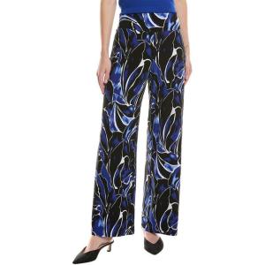 Anne Klein Womens High Rise Pull on Wide Wb Palazzo Pant(Santorini Blue Multi)