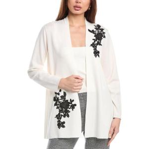 Anne Klein Women’s Kissing Front Cardigan with Lace Appliqu(White Dove/Anne Black)