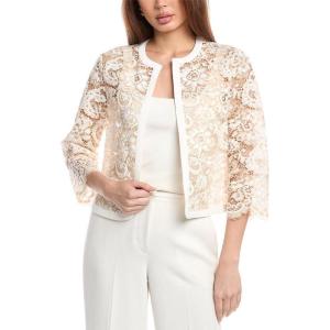 Anne Klein Women’s Lace Framed Cardigan Jacket W Scalloped(White Dove/Canvas)