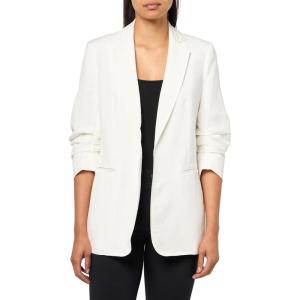 Anne Klein Womens Linen Notch Collar Jacket W Rouched Slee(Bright White)