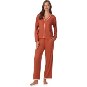 Anne Klein Womens Long Sleeve Button Down Pajama Top & Wide Leg Pant Set – Soft Sweater Knit – Cozy Sleepwear & Loungewear(Auburn)