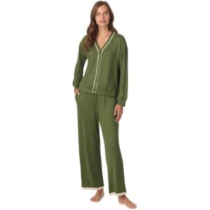 Anne Klein Womens Long Sleeve Button Down Pajama Top & Wide Leg Pant Set – Soft Sweater Knit – Cozy Sleepwear & Loungewear(Cypress)