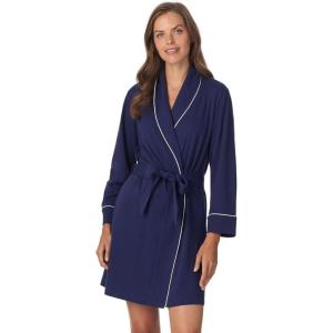 Anne Klein Womens Long Sleeve Knee Length Robe – Lightweight & Breathable Cotton Blend Bathrobe – Cozy Everyday Loungewear(Medieval Blue)