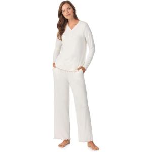 Anne Klein Womens Long Sleeve V-Neck Pajama Top & Relaxed Pant Set – Soft Brushed Sweater Knit – Cozy Sleepwear & Loungewear(Gardenia)