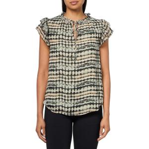 Anne Klein Womens Ruffle SLV Tie Blouse(Anne Black Multi)