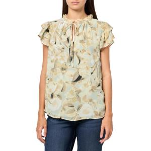 Anne Klein Womens Ruffle SLV Tie Blouse(Soft Aloe Multi)
