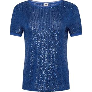Anne Klein Womens Sequin Mesh W Triple Mesh Ss Banded Tee(Santorini Blue)