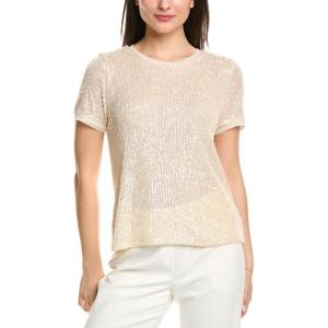 Anne Klein Womens Sequin Mesh W Triple Mesh Ss Banded Tee(Soft Latte)