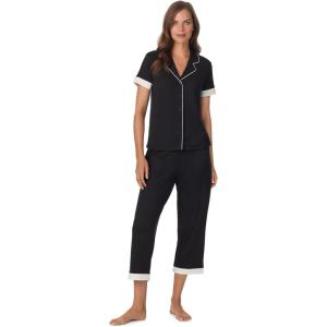 Anne Klein Womens Short Sleeve Button Down Pajama Top & Capri Pant Set – Soft Sweater Knit – Matching Sleepwear & Loungewear(Black)