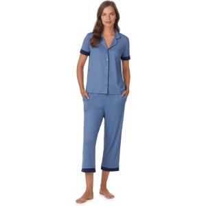 Anne Klein Womens Short Sleeve Button Down Pajama Top & Capri Pant Set – Soft Sweater Knit – Matching Sleepwear & Loungewear(Blue Horizon)