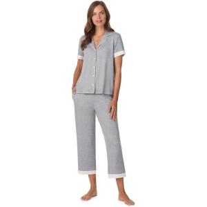 Anne Klein Womens Short Sleeve Button Down Pajama Top & Capri Pant Set – Soft Sweater Knit – Matching Sleepwear & Loungewear(Grey Heather)