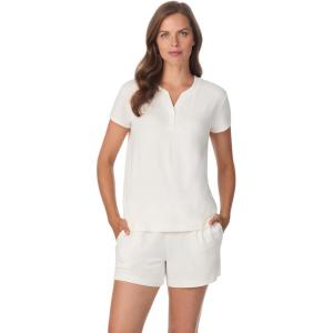 Anne Klein Womens Short Sleeve Henley Pajama Top & Shorts Set – Soft Sweater Knit – Lightweight Sleepwear & Loungewear PJs(Gardenia)