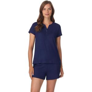 Anne Klein Womens Short Sleeve Henley Pajama Top & Shorts Set – Soft Sweater Knit – Lightweight Sleepwear & Loungewear PJs(Medieval Blue)