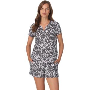 Anne Klein Womens Short Sleeve Henley Pajama Top & Shorts Set – Soft Sweater Knit – Lightweight Sleepwear & Loungewear PJs(Watercolor Animal)