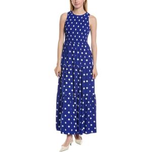 Anne Klein Women’s Smocked Bodice Tiered Dress(Santorini Blue/Brt Wht)