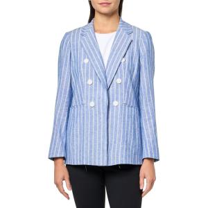 Anne Klein Women’s Stripe Faux Double Breasted Jacket W/Not(Santorini Blue/Brt Wht)