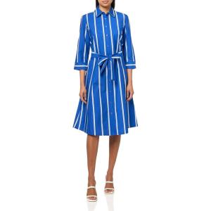 Anne Klein Women’s Three Quarter Sleeve Midi(Santorini Blue/Brt Wht)