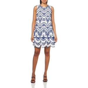 Anne Klein Women’s Tiered Eyelet Dress(Brght Wht/Santorini Bl)