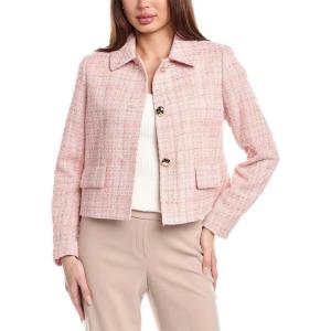 Anne Klein Womens Tweed Short JKT with Shirt Collar and Fl(Peony Pink Multi)