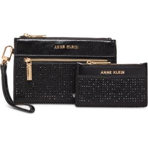 Anne Klein womens Ak 2 Piece Gift Set With Rhinestone Zip Clutch and Card Case(Black)