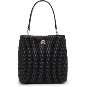 Anne Klein womens Anne Klein Ruched Bucket Bag With Convertible Strap(Black)