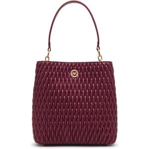 Anne Klein womens Anne Klein Ruched Bucket Bag With Convertible Strap(Cherry Lacquer)