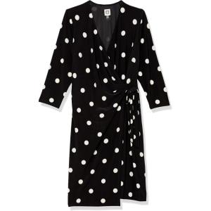 Anne Klein womens Printed Ity Classic Wrap Dress(Anthracite/Amethyst)