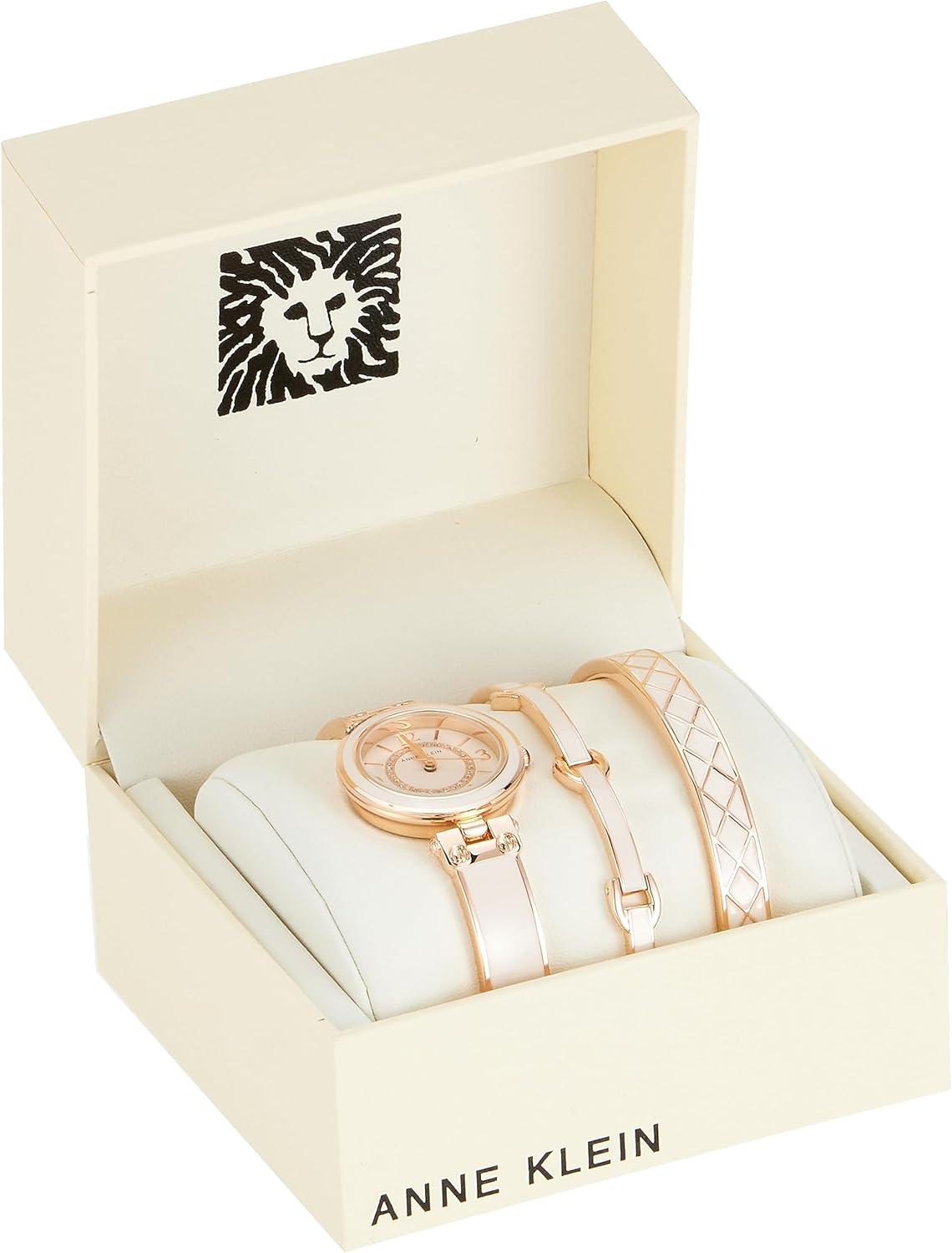 imageAnne Klein Womens Accented Bangle Watch and Bracelet Set AK3296Rose GoldBlush Pink