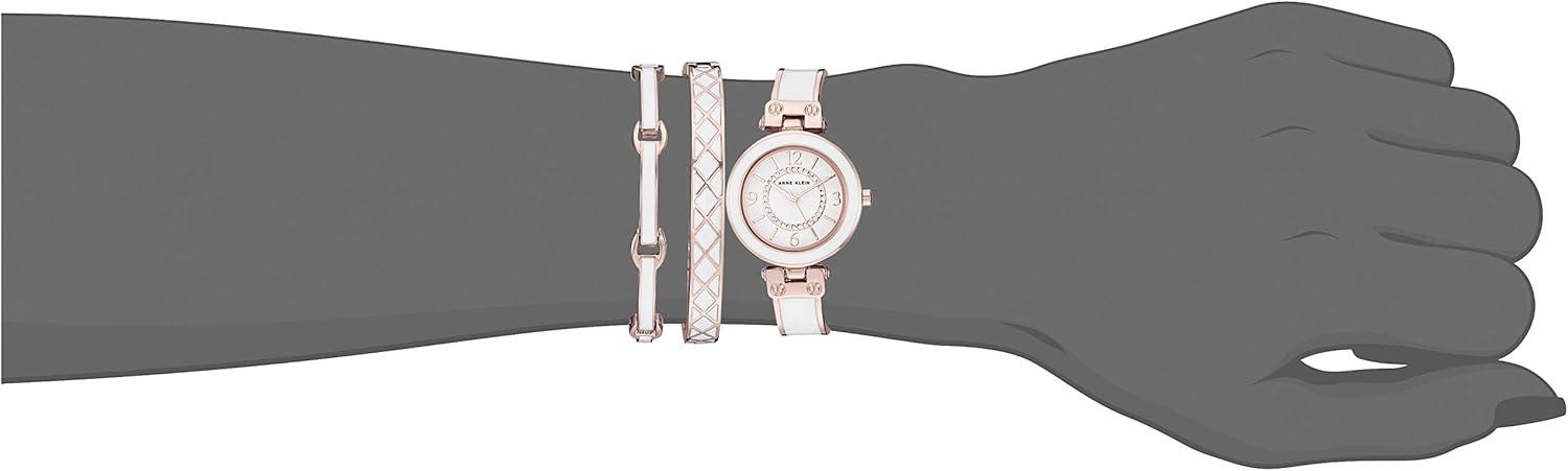 imageAnne Klein Womens Accented Bangle Watch and Bracelet Set AK3296Rose GoldWhite
