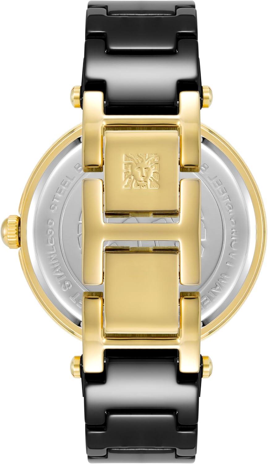 imageAnne Klein Womens Black Ceramic Bracelet Watch with Diamond AccentBlackGold