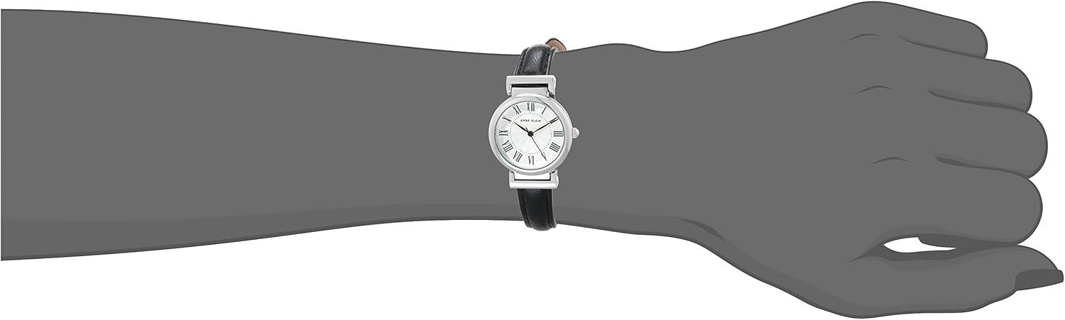 imageAnne Klein Womens Leather Strap WatchBlackSilver