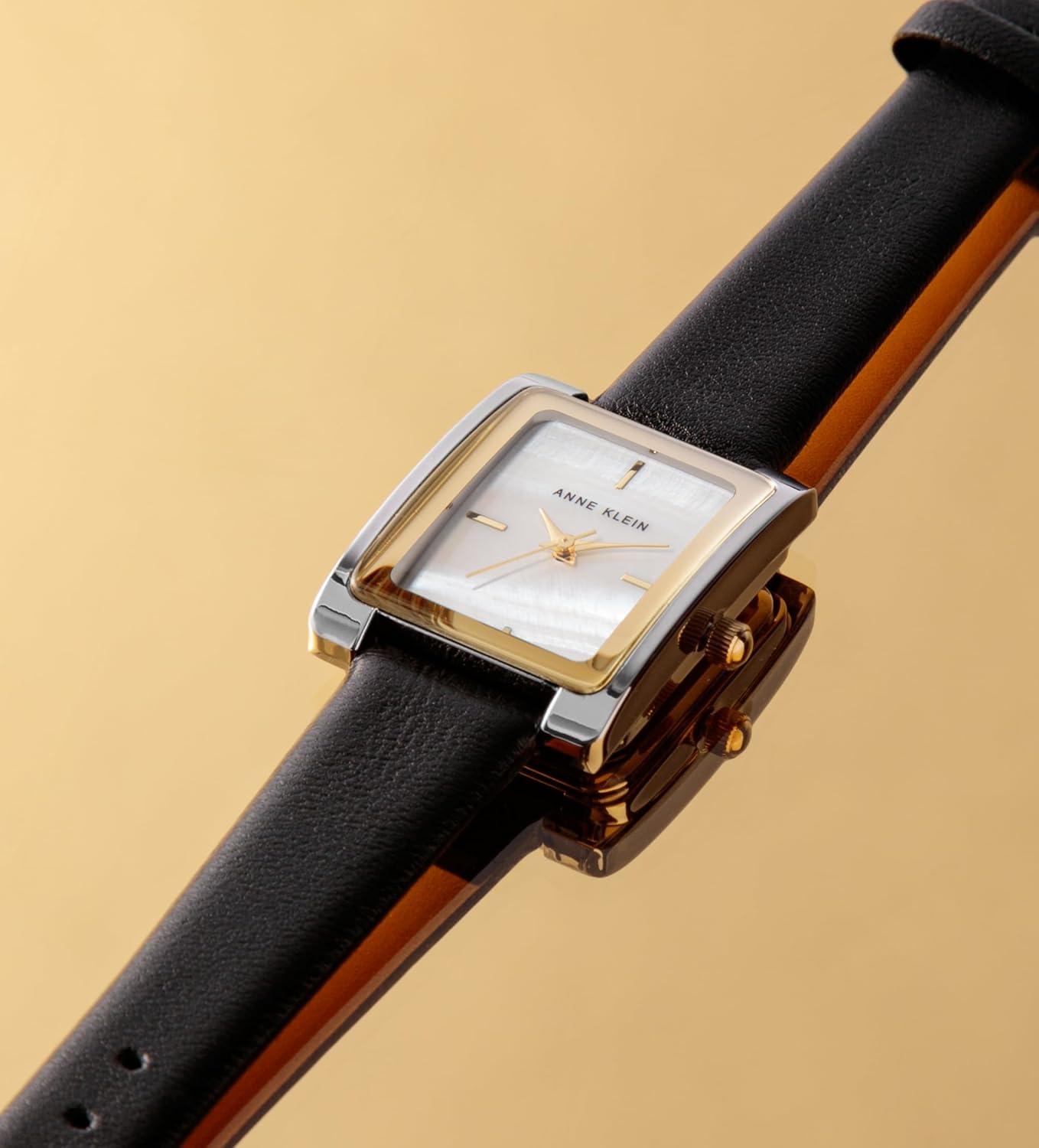 imageAnne Klein Womens Leather Strap WatchBlackTwo Tone