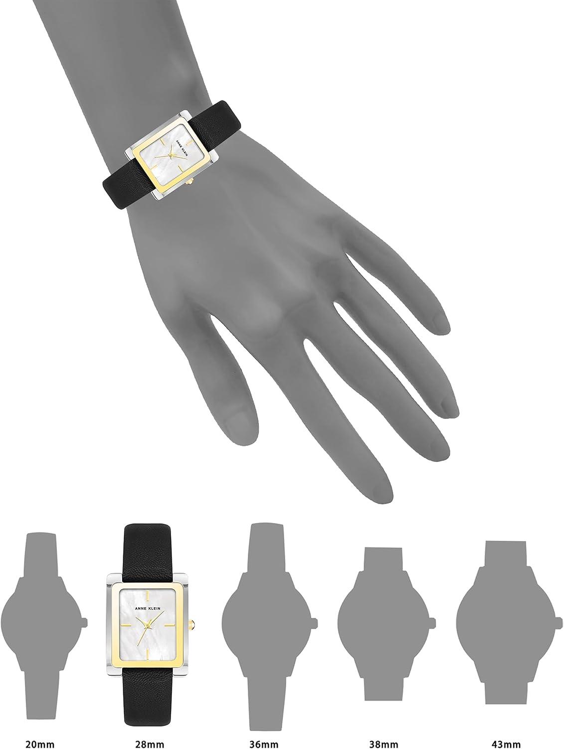 imageAnne Klein Womens Leather Strap WatchBlackTwo Tone