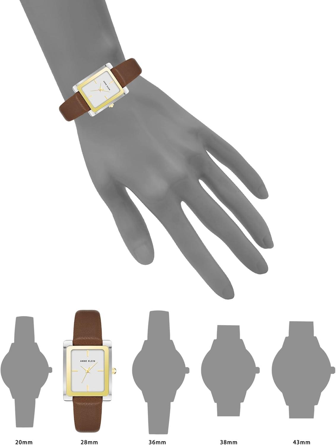 imageAnne Klein Womens Leather Strap WatchBrownTwo Tone