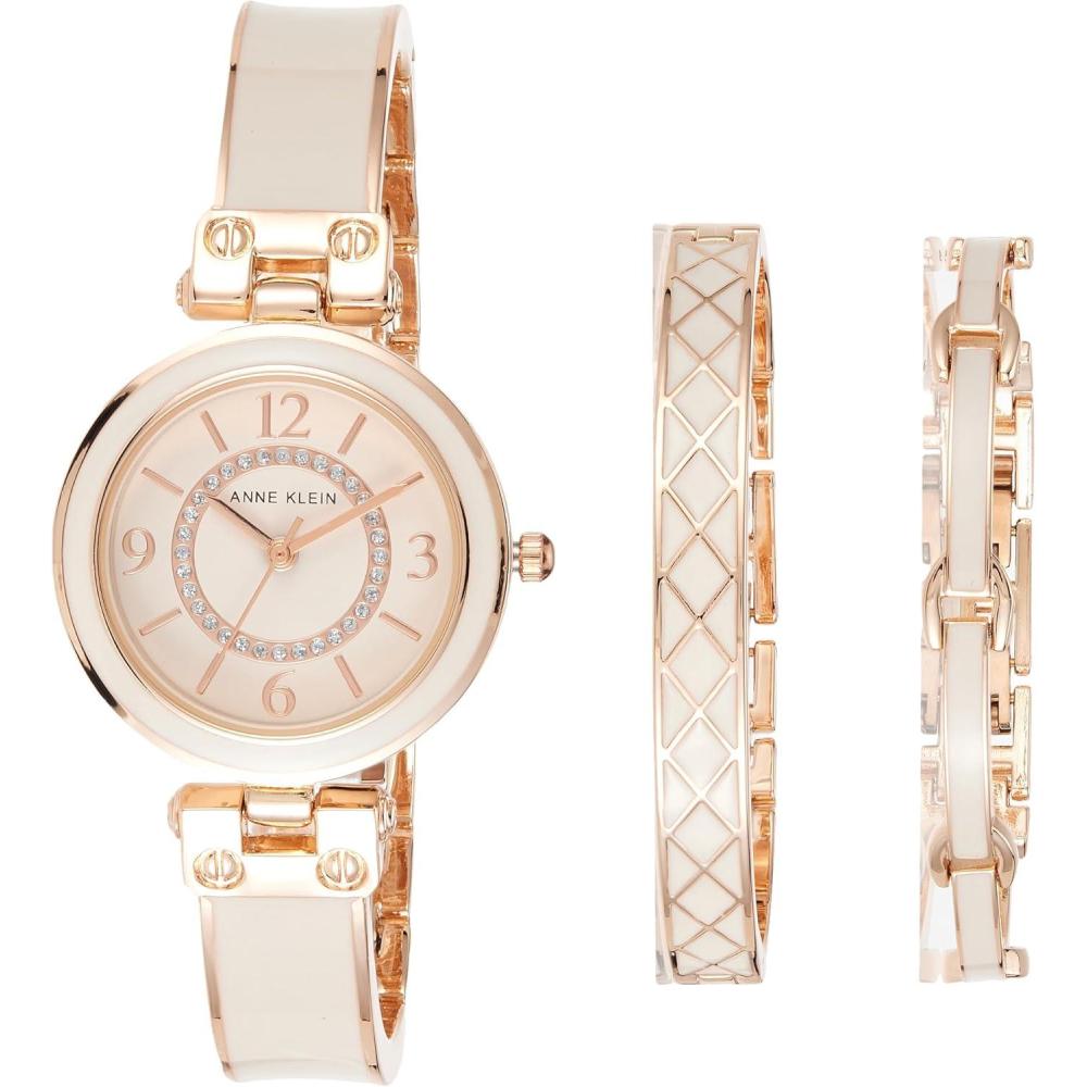 imageAnne Klein Womens Accented Bangle Watch and Bracelet Set AK3296Rose GoldBlush Pink