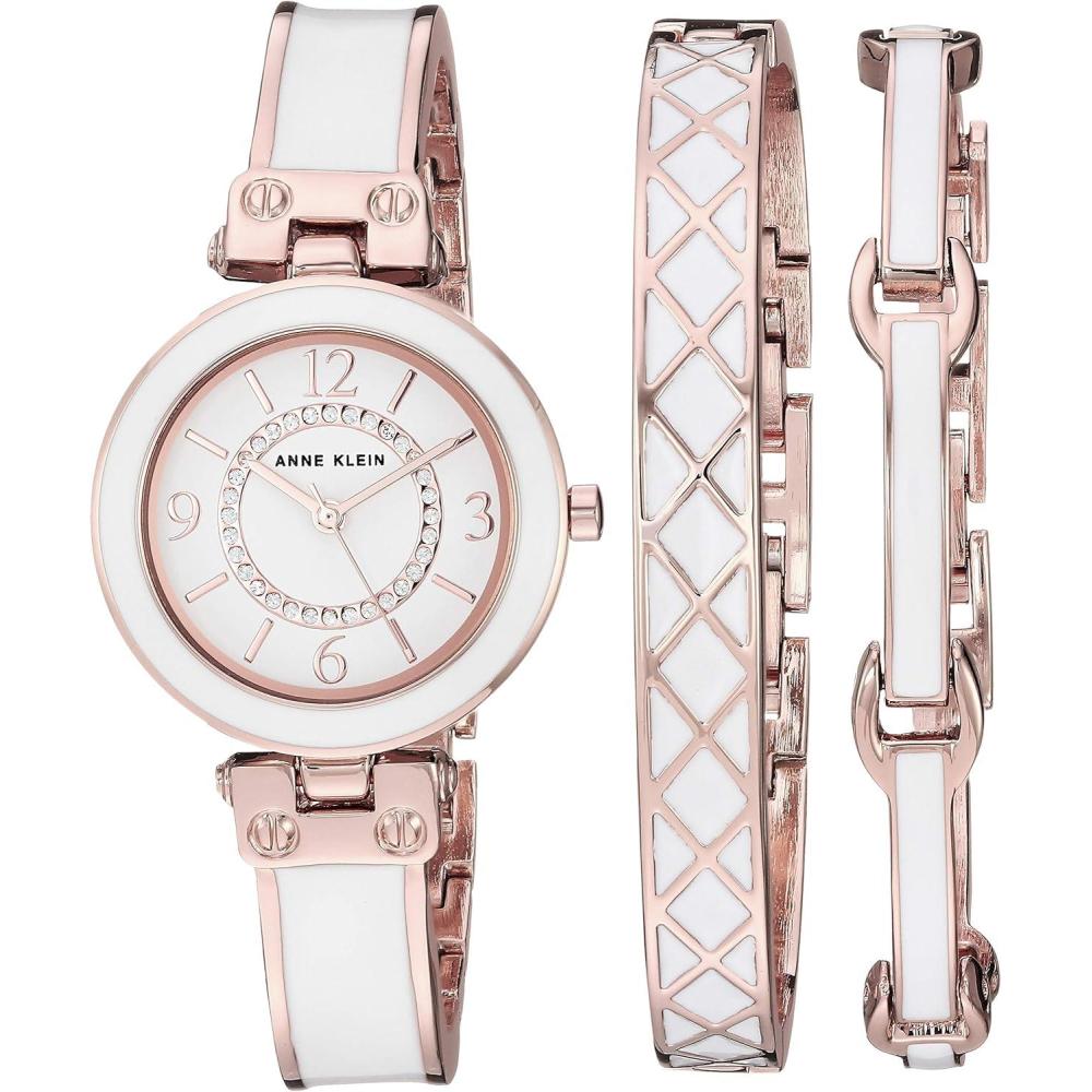 imageAnne Klein Womens Accented Bangle Watch and Bracelet Set AK3296Rose GoldWhite