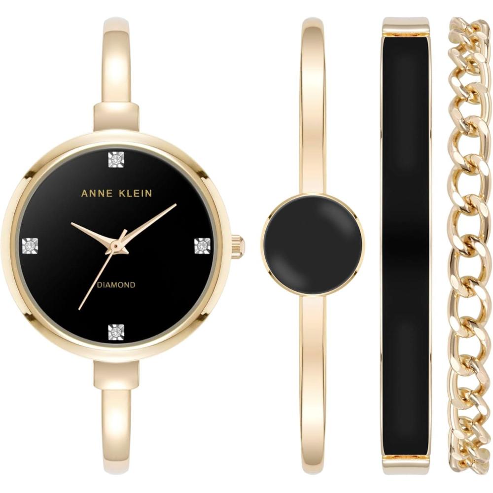 imageAnne Klein Womens Bangle Watch and Bracelet SetBlackGold LabGrown