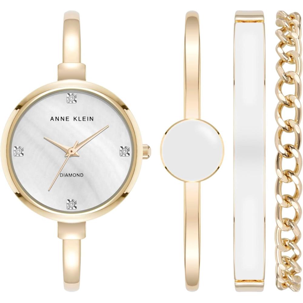 imageAnne Klein Womens Bangle Watch and Bracelet SetWhiteGold LabGrown