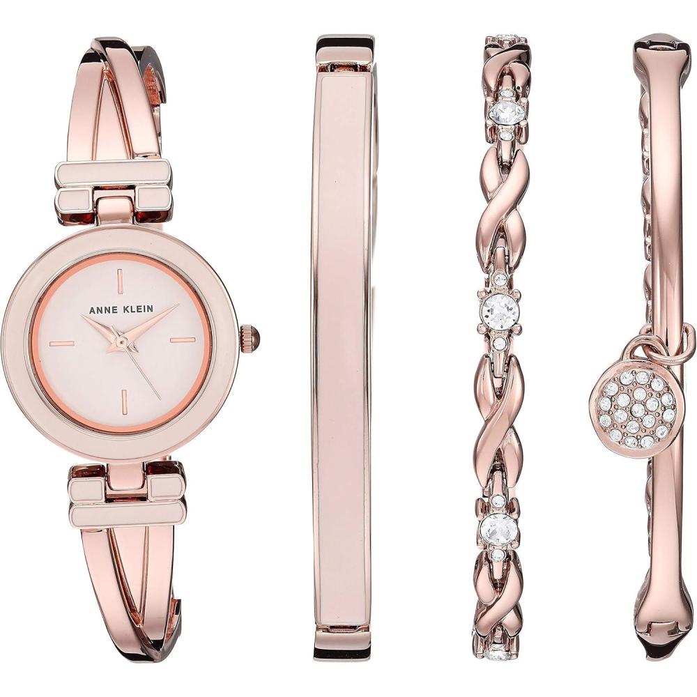 imageAnne Klein Womens Bangle Watch and Premium Crystal Accented Bracelet SetRose GoldPink