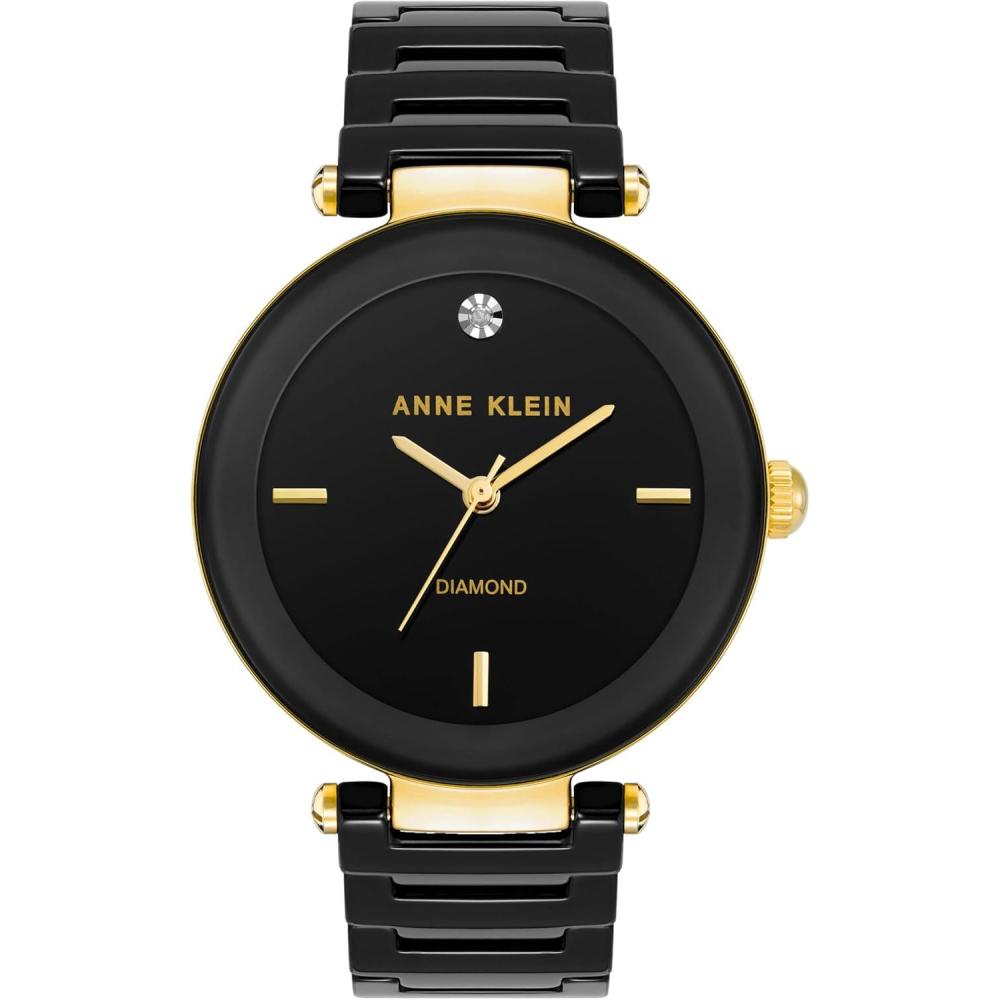imageAnne Klein Womens Black Ceramic Bracelet Watch with Diamond AccentBlackGold