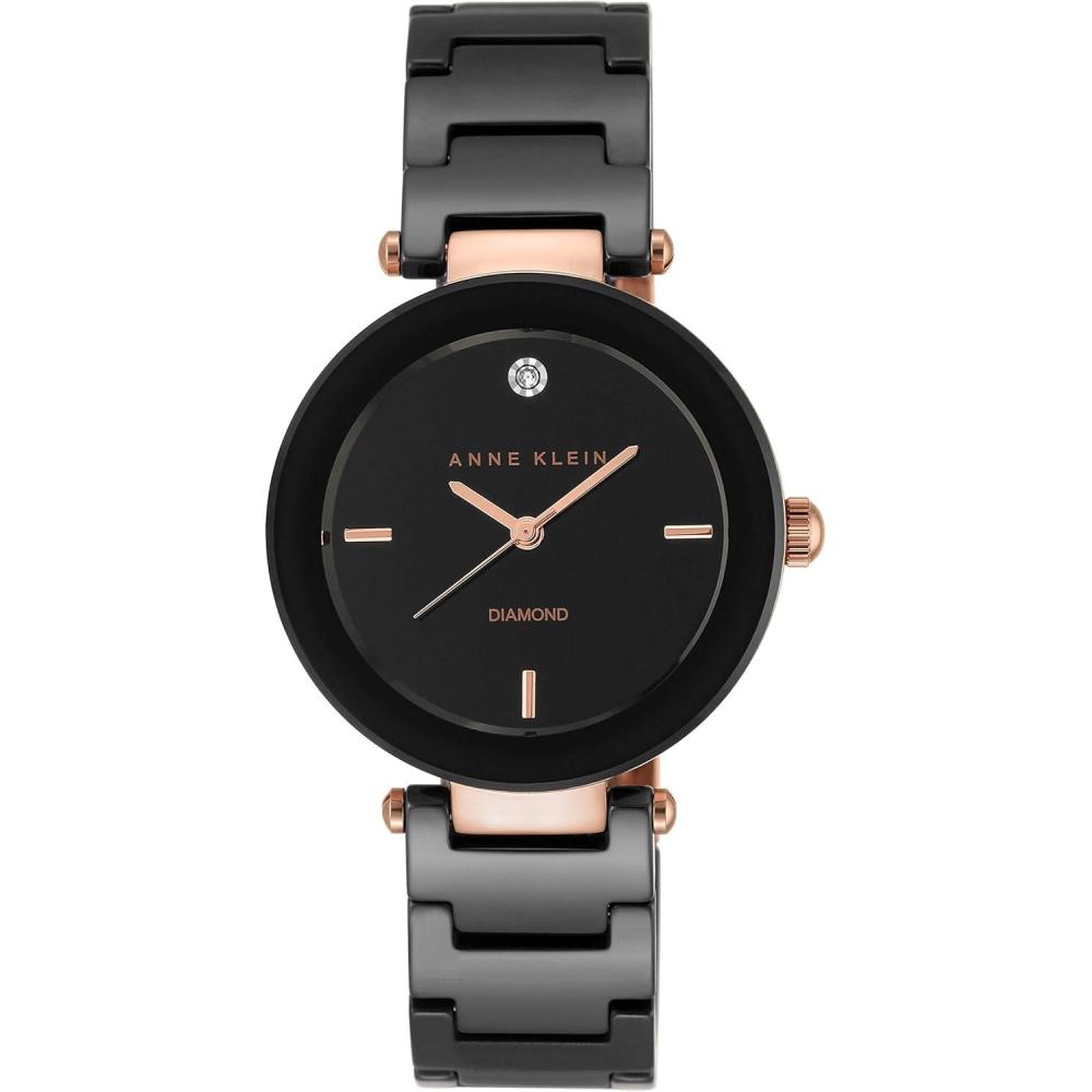 imageAnne Klein Womens Black Ceramic Bracelet Watch with Diamond AccentBlackRose Gold