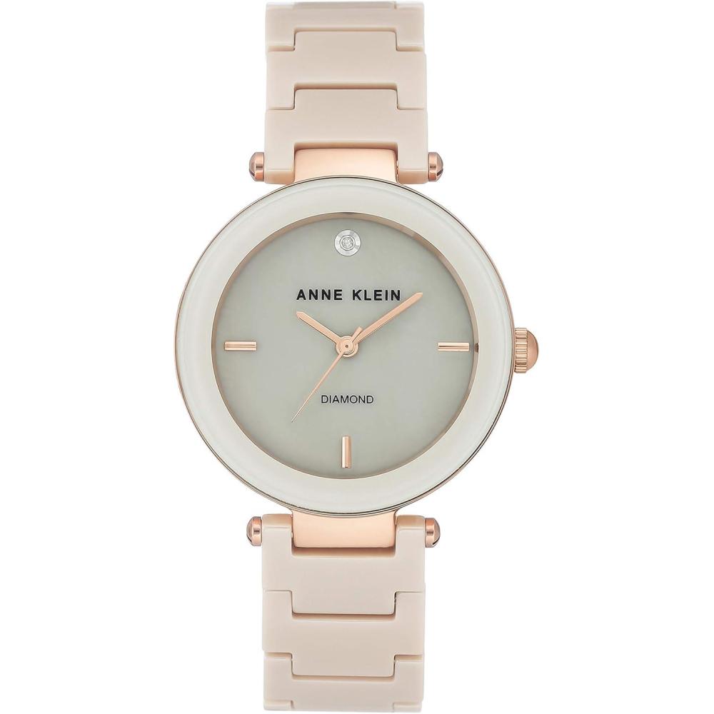 imageAnne Klein Womens Black Ceramic Bracelet Watch with Diamond AccentTanRose Gold
