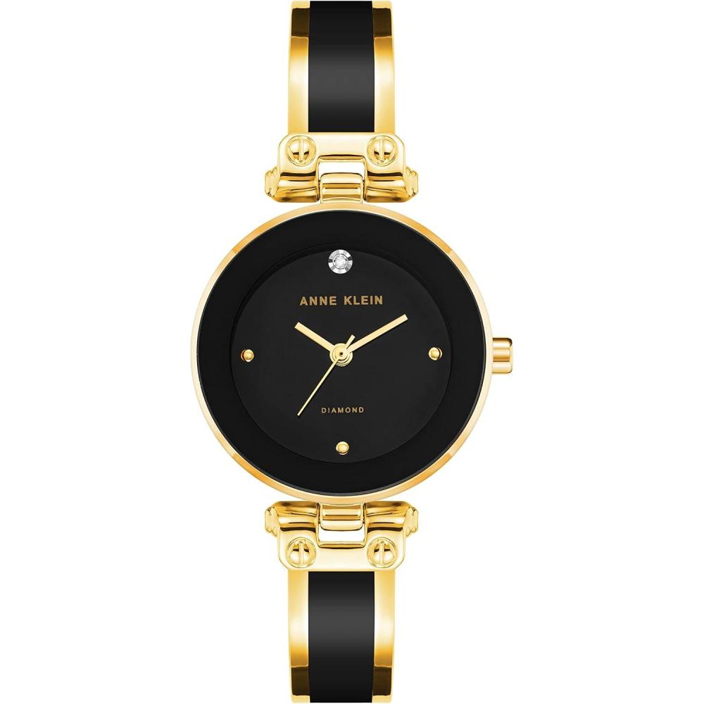 imageAnne Klein Womens Genuine Diamond Dial Bangle WatchBlackGold