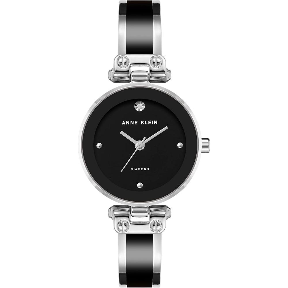 imageAnne Klein Womens Genuine Diamond Dial Bangle WatchBlackSilver