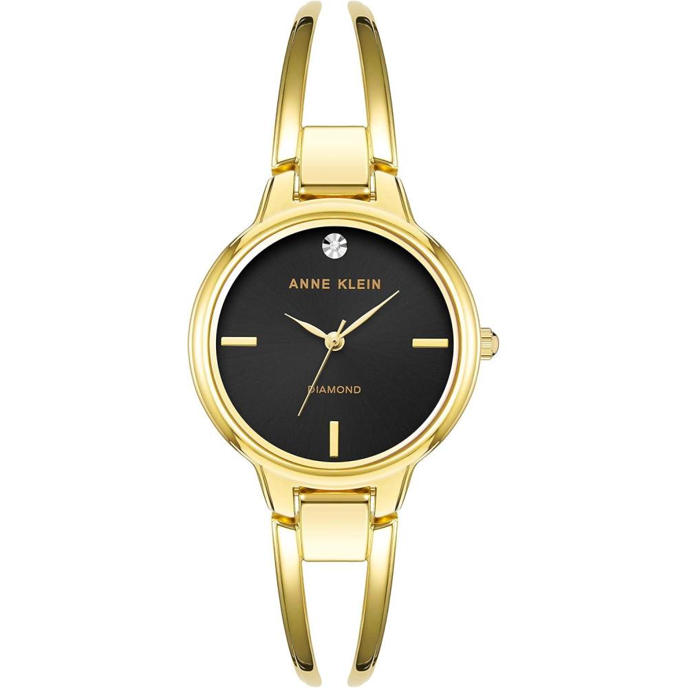 imageAnne Klein Womens Genuine Diamond Dial Bangle WatchGoldBlack