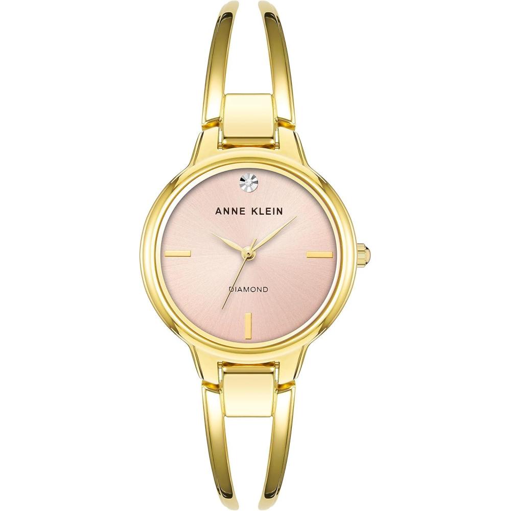 imageAnne Klein Womens Genuine Diamond Dial Bangle WatchGoldPink