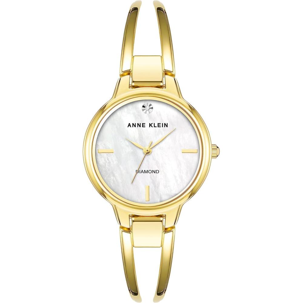 imageAnne Klein Womens Genuine Diamond Dial Bangle WatchGoldWhite